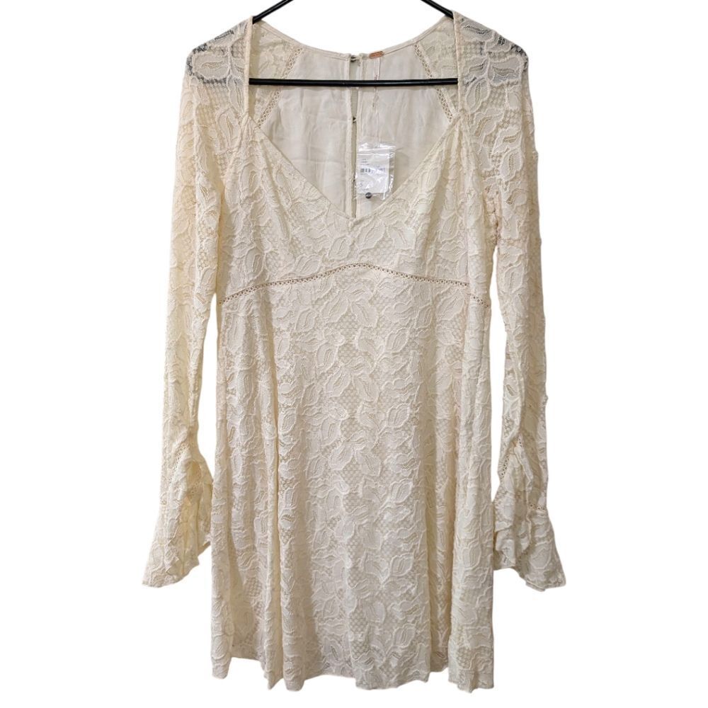 Free People Cream Lace Long-Sleeve Mini Dress